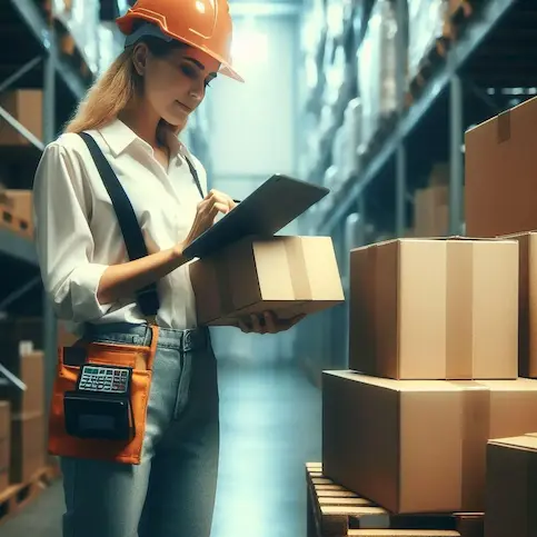 Workers in a warehouse moving boxes quickly