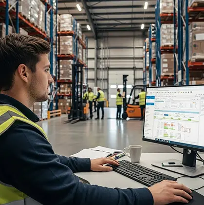 Empleada de trabajo en equipo en el almacen