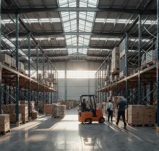 Empleada de trabajo en equipo en el almacen