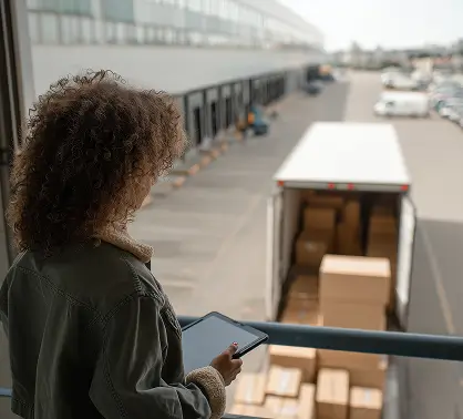Empleada de trabajo en equipo en el almacen