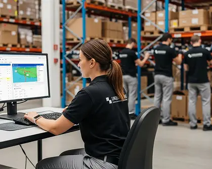 Empleados de trabajo en equipo en el almacen