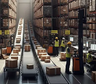 Empleada de trabajo en equipo en el almacen