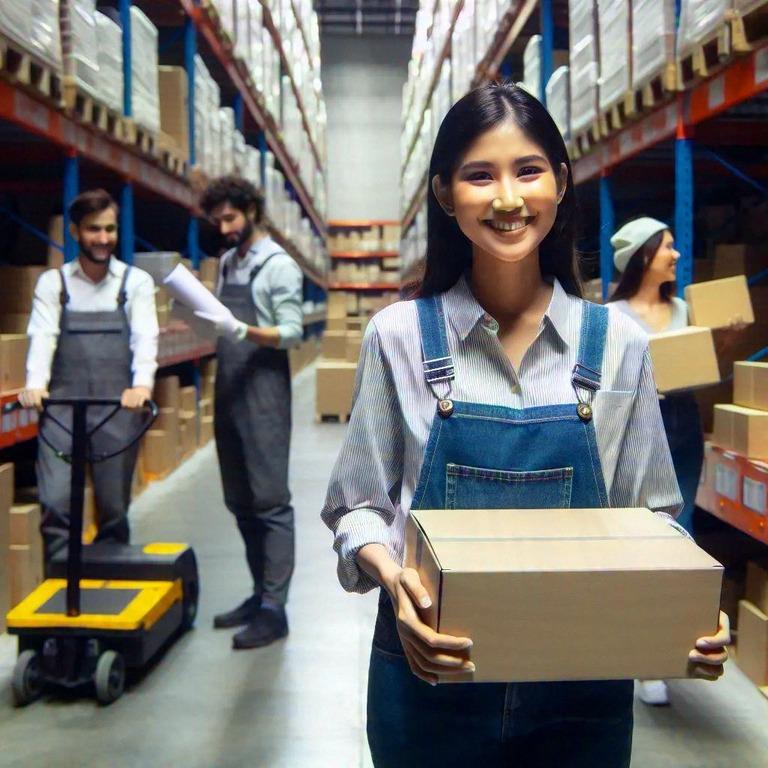 American Warehouse fulfillment team handling inventory and packages in a warehouse